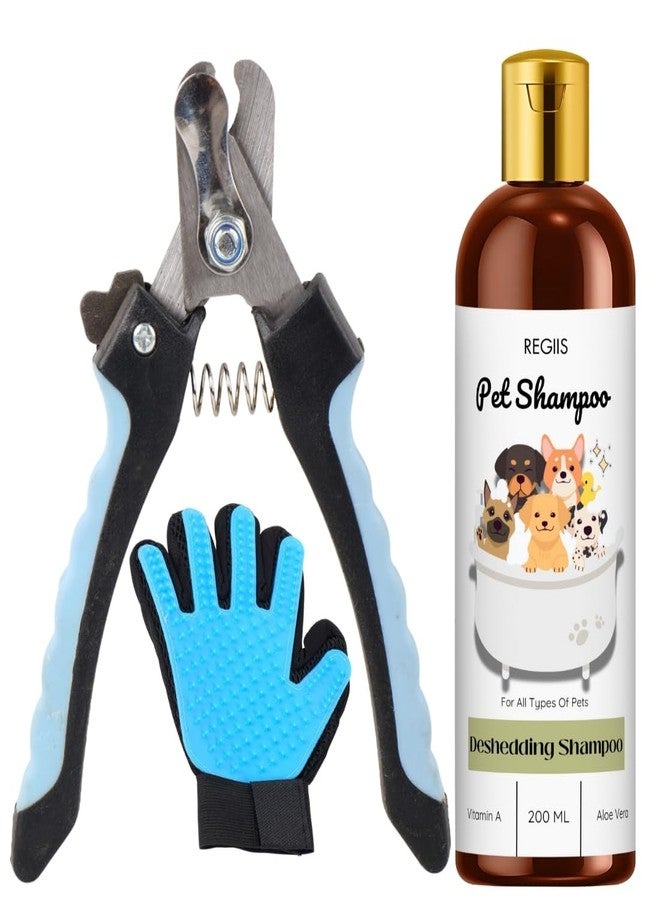 مجموعة ريجيس للعناية بالحيوانات الأليفة مع شامبو لإزالة الشعر الزائد 200 مل وقفاز للعناية، مجموعة احترافية للاستحمام والعناية بالفرو للكلاب والقطط (عبوة من 3 قطع) - Image 1